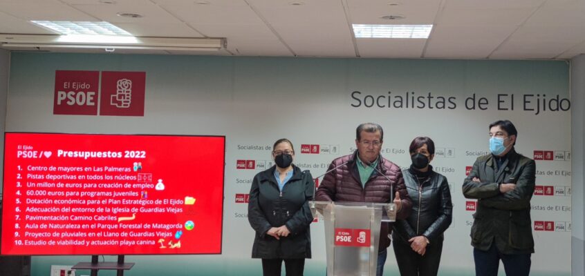 El PSOE de El Ejido condiciona la aprobación de los Presupuestos de 2022 a la inclusión de diez grandes propuestas para el crecimiento y desarrollo del municipio