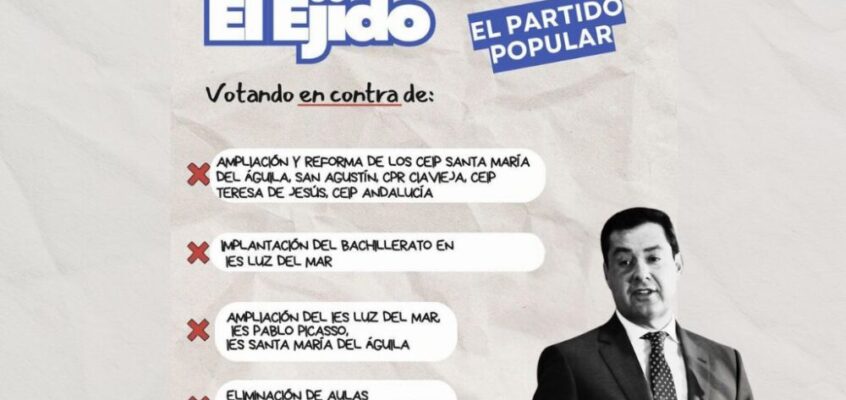 El PSOE de El Ejido denuncia el retraso acumulado en educación desde que gobierna Moreno Bonilla